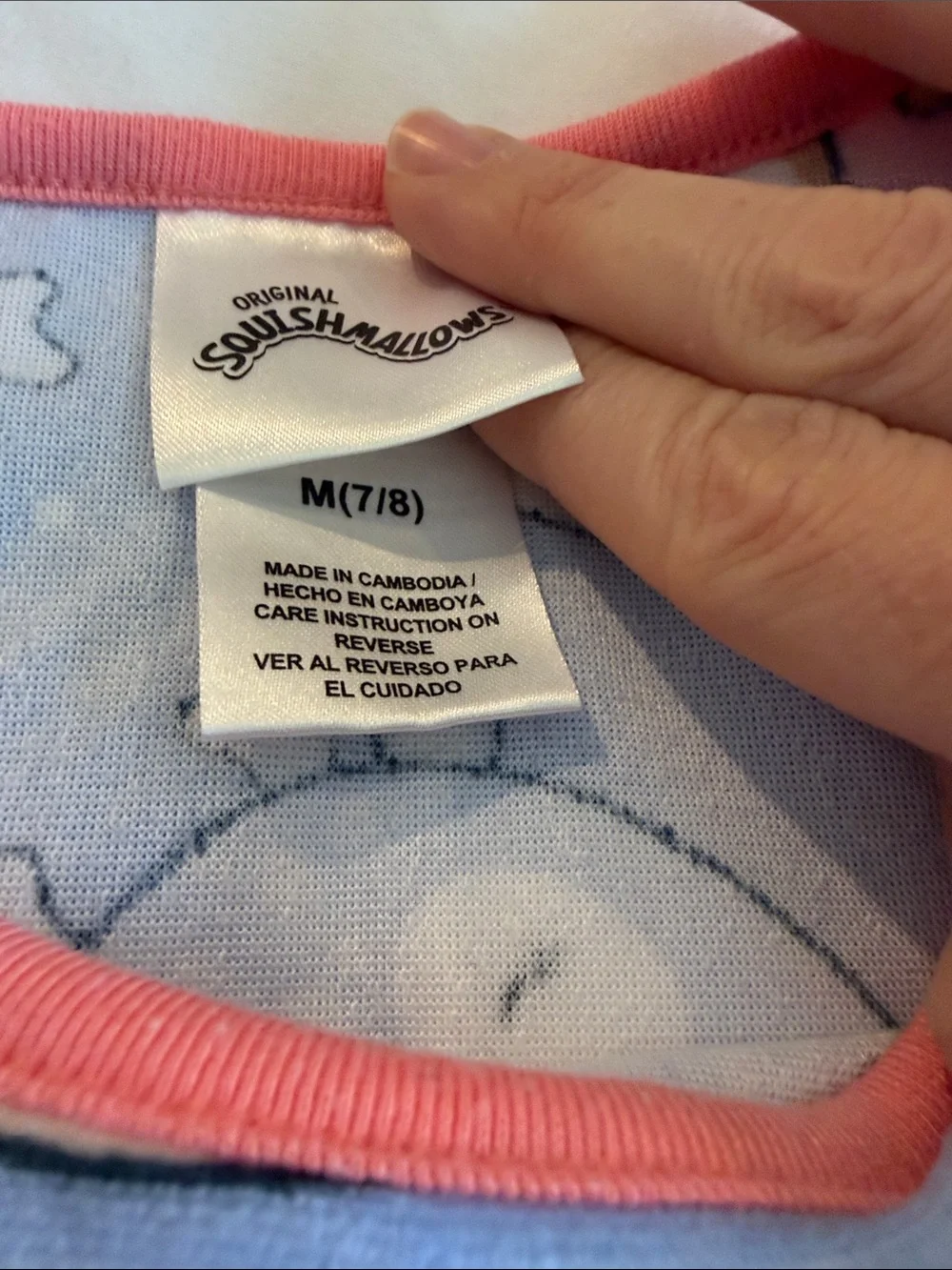Squishmallows Light Blue Pajama Set with Red & White Striped Sleeves